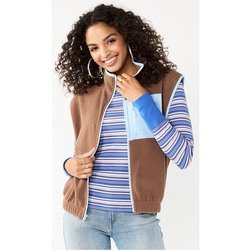 NWT So Sherpa Vest Brown & Blue Juniors Size S
